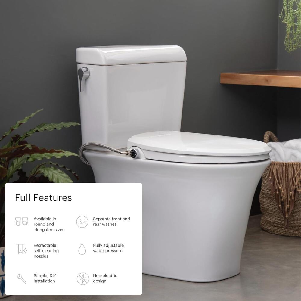 Brondell Bidet Elongated Toilet Seat Non-Electric Swash Ecoseat Dual Nozzle EASY